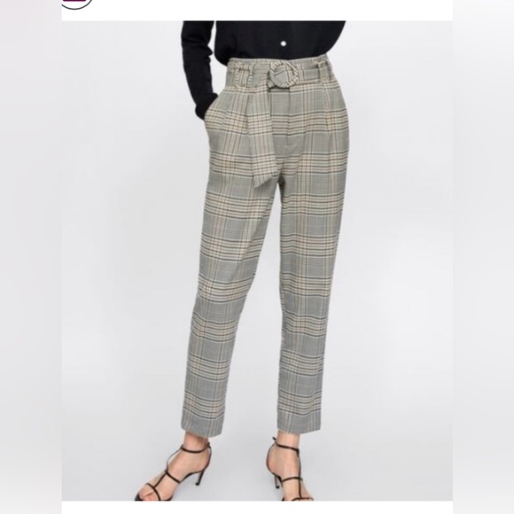 Zara Pants - Zara Checkered Belted Women's Trousers